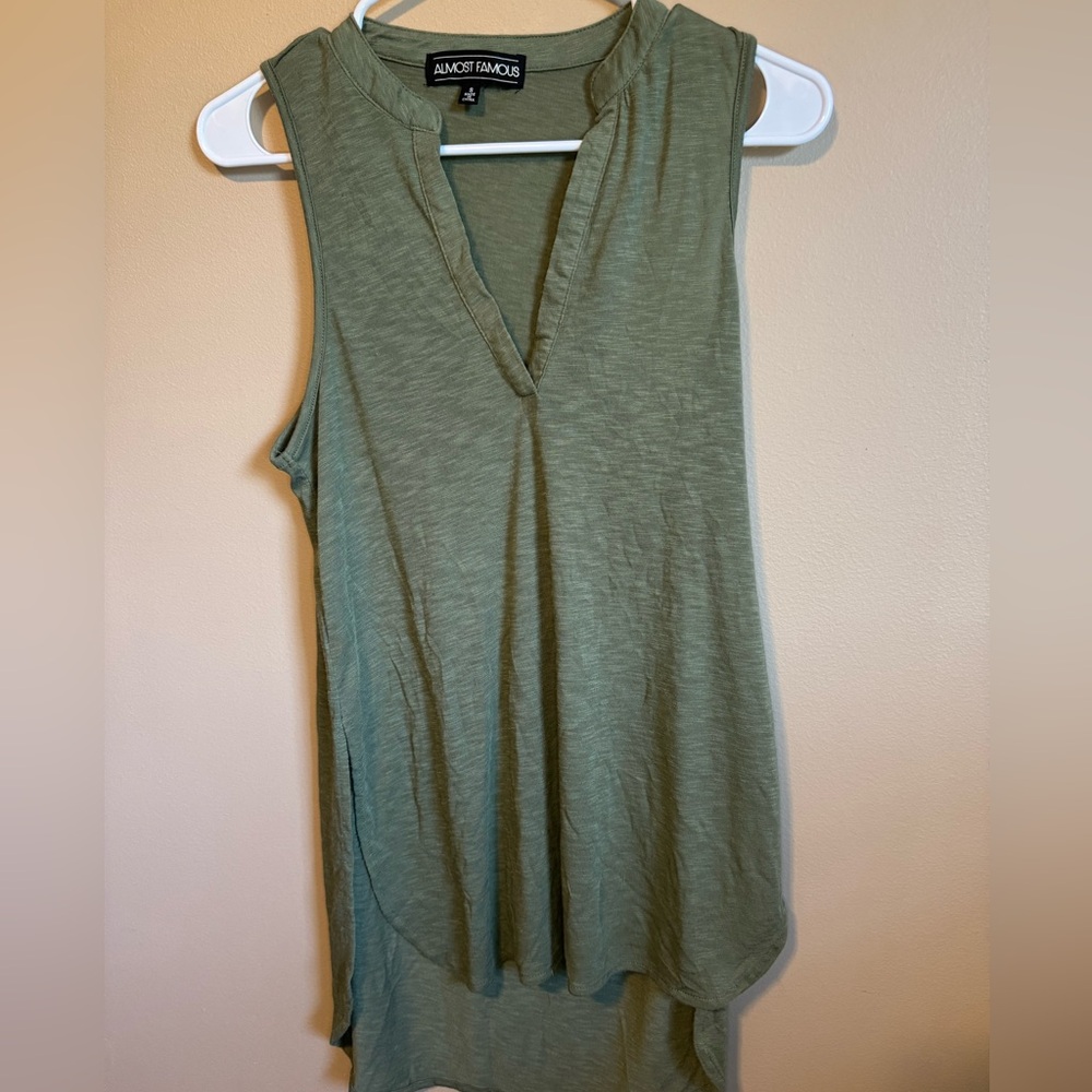 Almost Famous Sage Green V-Neck Tank Top